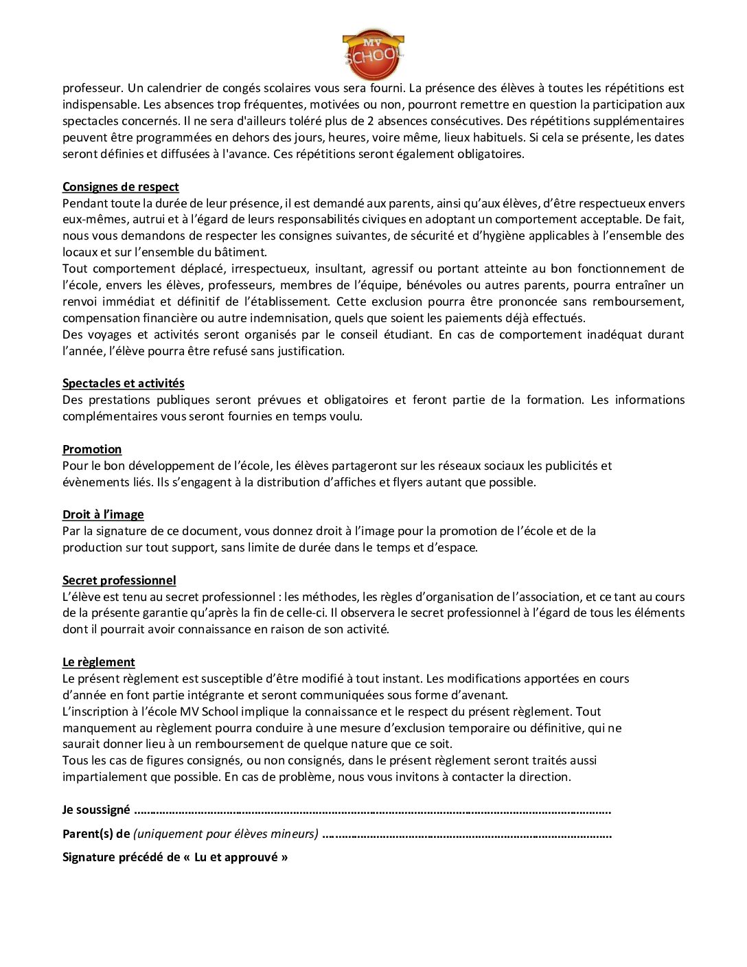 Réinscription MV School 2026-2027 – Image 3